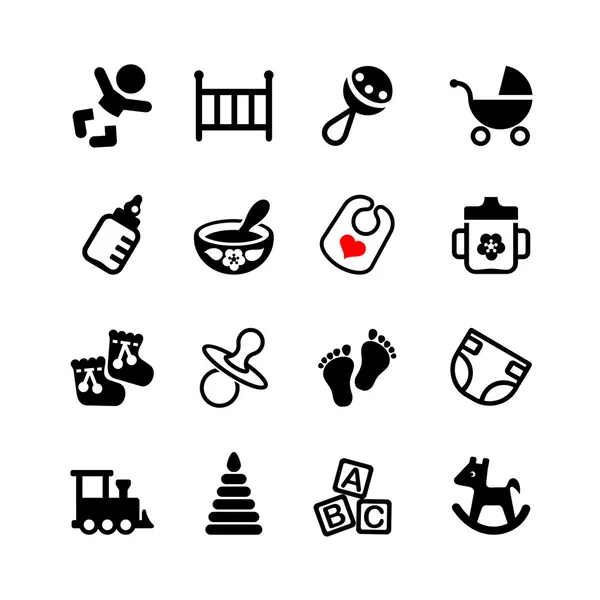 Set of 16 web icons. Baby, suckling, child — Stock Vector
