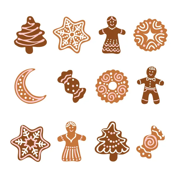 Web icon set -12 Christmas gingerbread cookies — Stock Vector