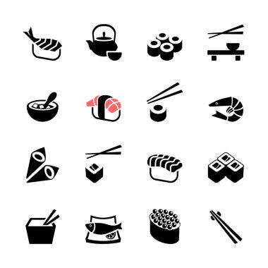 Japon yemek suşi koleksiyonu. Web simge seti