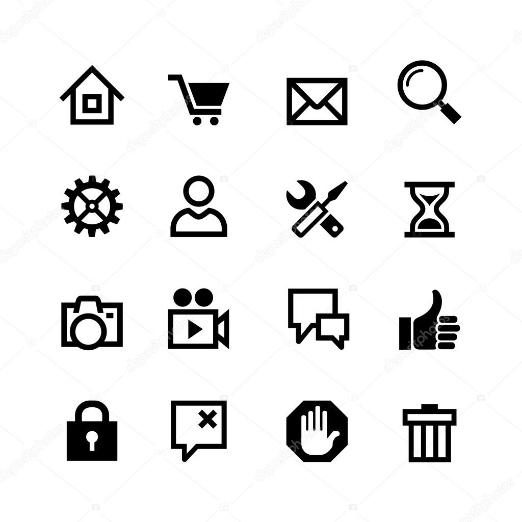 Set 16 basic icons for website and touch screen