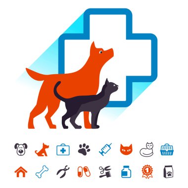 vektör veteriner amblemi ve evcil hayvan Icon set