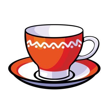 vektör. Porselen çay bardağı ve tabağı