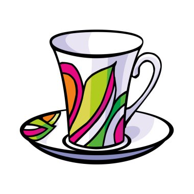 vektör. Porselen çay bardağı ve tabağı