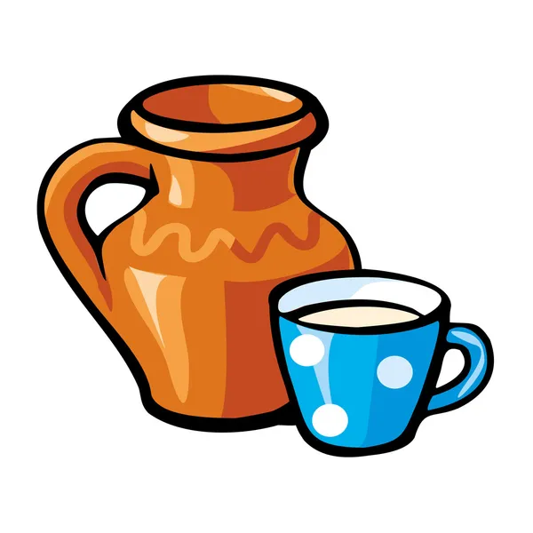 Vector clay jug and a cup of milk — Stock Vector