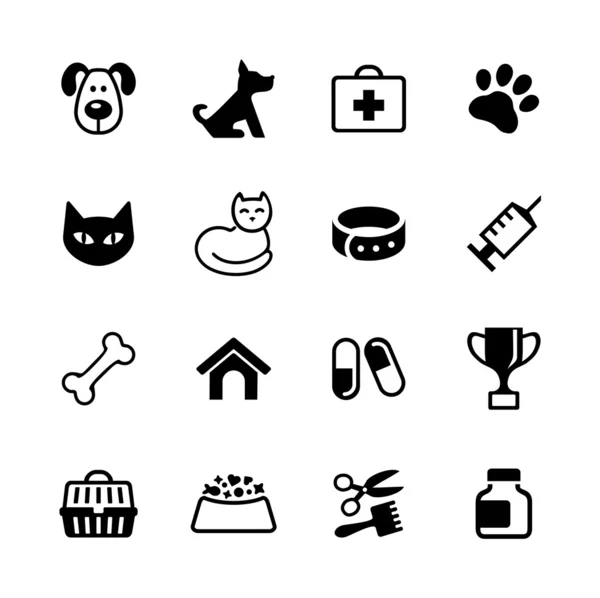 Set de 16 iconos - mascotas, clínica veterinaria, medicina veterinaria — Archivo Imágenes Vectoriales