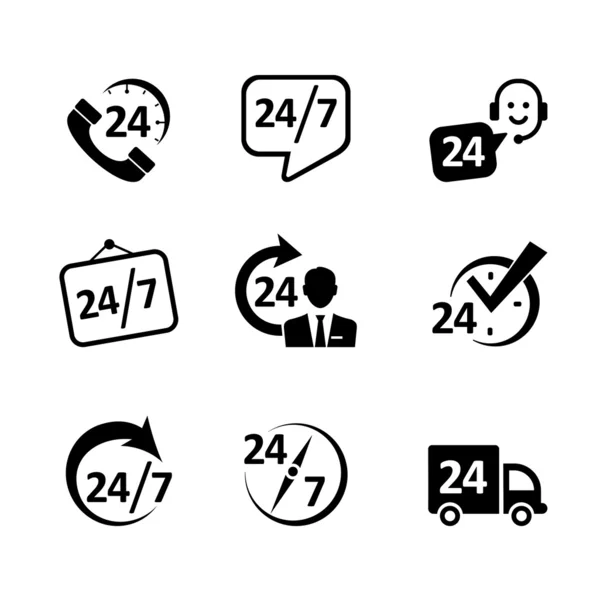 Web-Icon-Set -24-Stunden-Service, Lieferung, Support, Telefon — Stockvektor