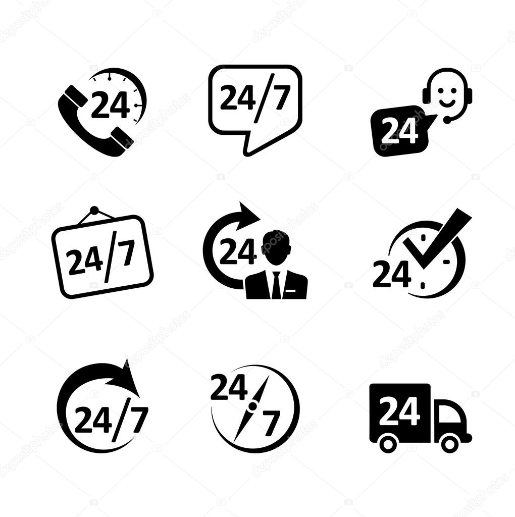 Web icon set -24 hour service, delivery, support, phone