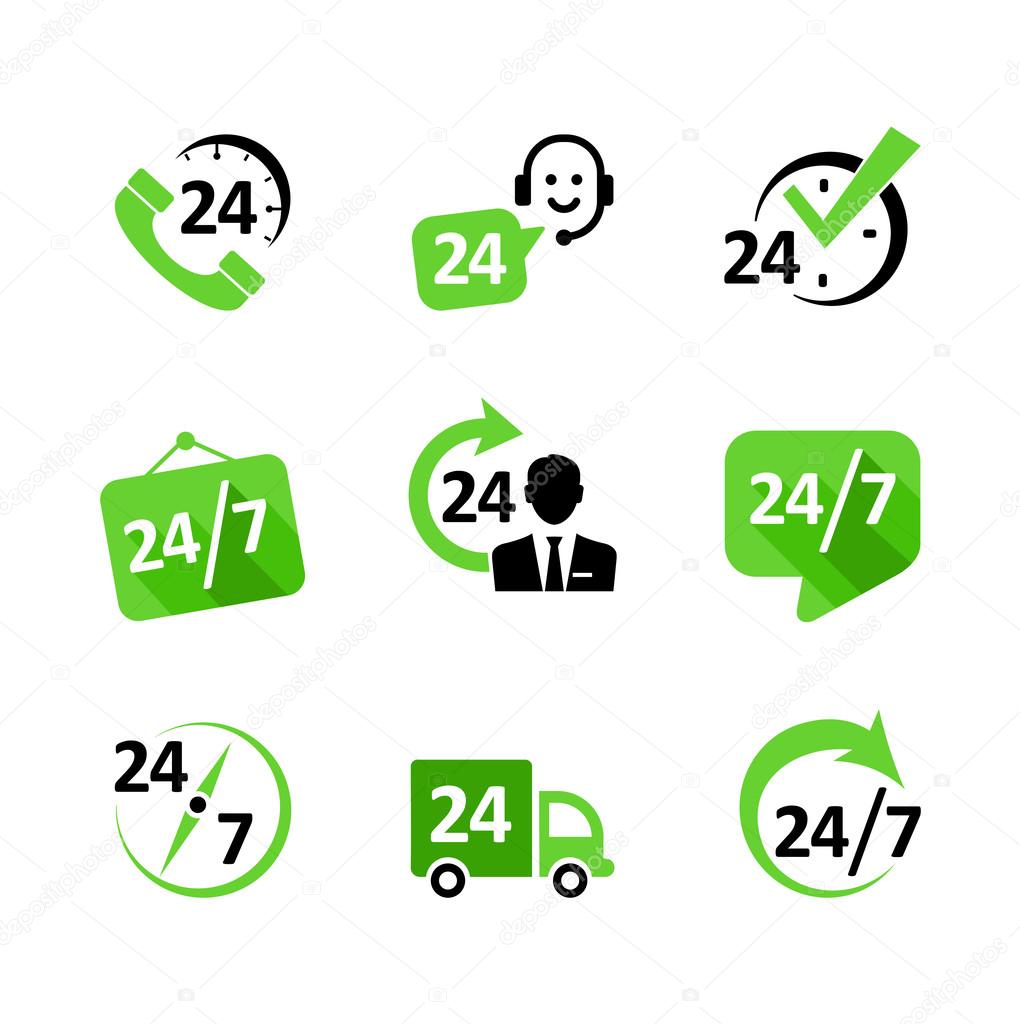 Web icon set -24 hour service, delivery, support, phone