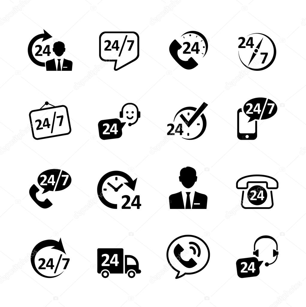 Web icon set -24 hour service, support, delivery