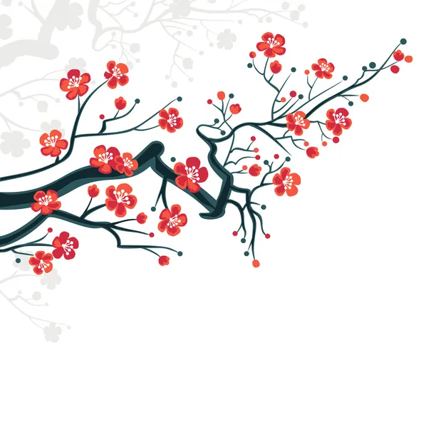 Fondo de flores de arándano - primavera símbolo japonés — Vector de stock