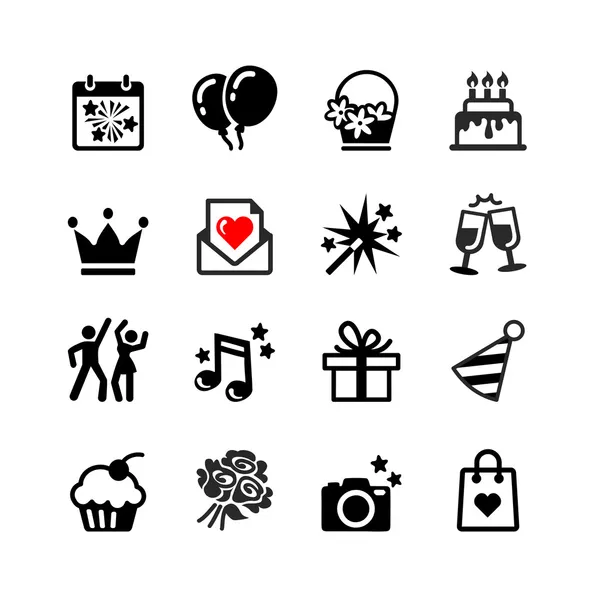 Fiesta, Cumpleaños, celebración -16 conjunto de iconos web — Archivo Imágenes Vectoriales