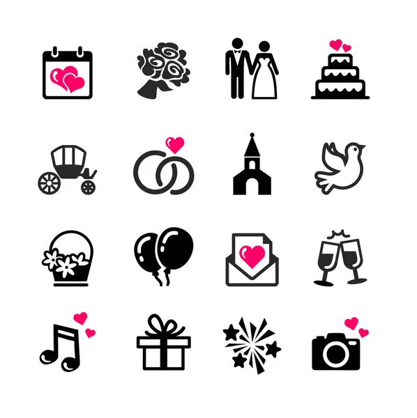 16 web iconen set - huwelijk, bruiloft, bruids — Stockvector