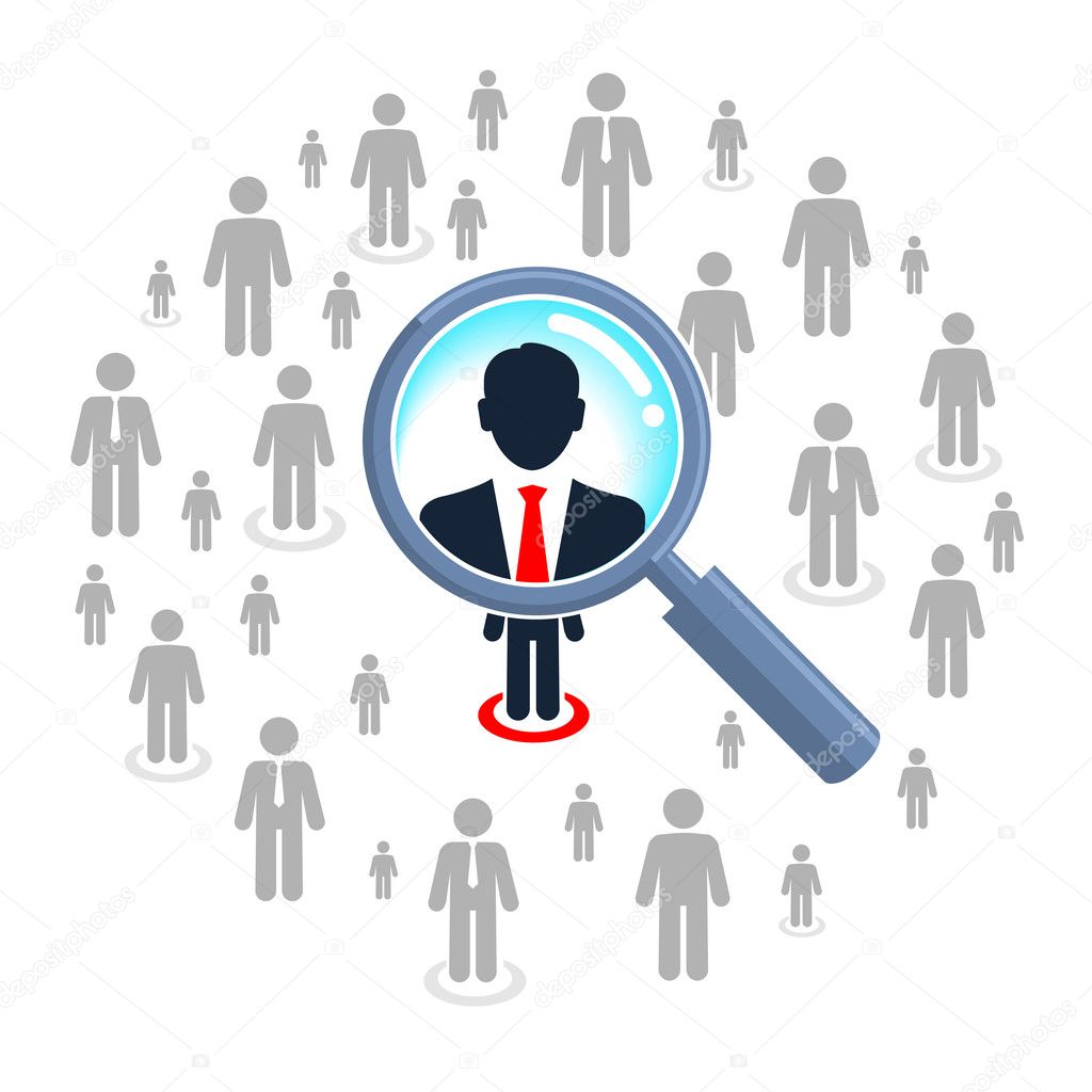 Job search and career choice, magnifying glass searching people