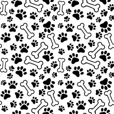 Seamless background - pet paw print and bone clipart