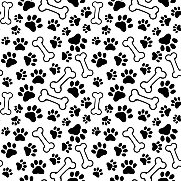 Seamless background - pet paw print and bone — Stock Vector