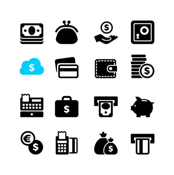 16 Conjunto de iconos web - dinero, efectivo, tarjeta — Vector de stock