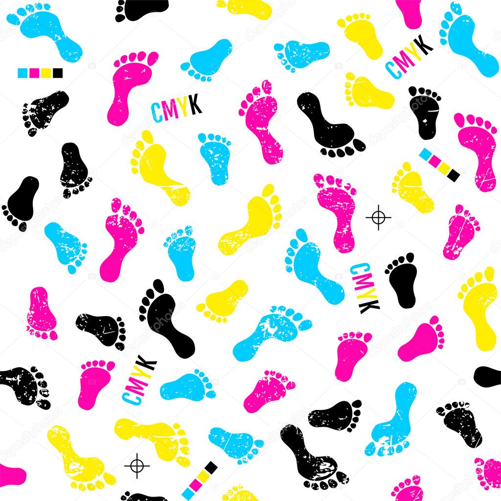 Seamless background with CMYK footprints