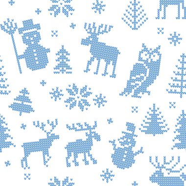Christmas background with deer for knitting clipart