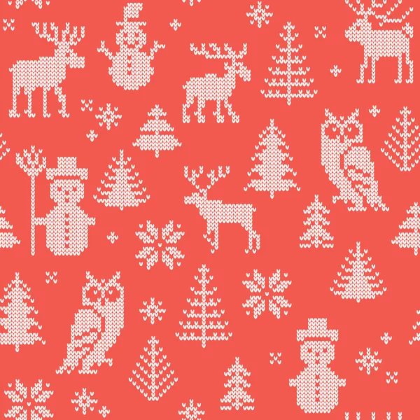 Рождественский фон с оленями для вязания — стоковый вектор