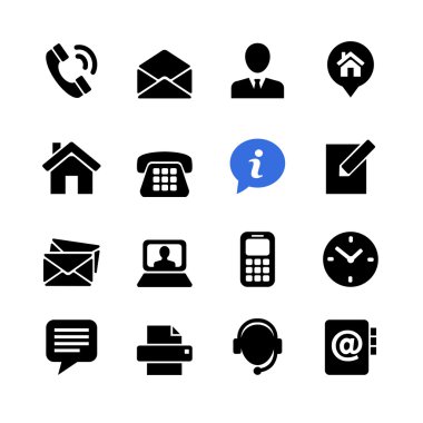 Web communication icon set: contact us clipart