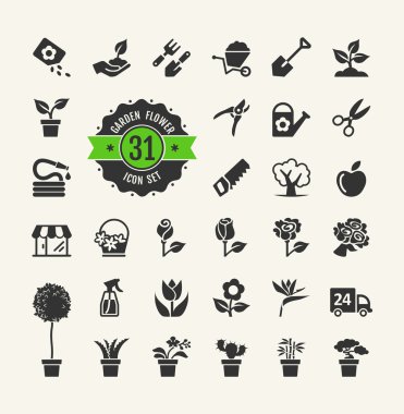 Flower and Gardening Tools Icons set clipart
