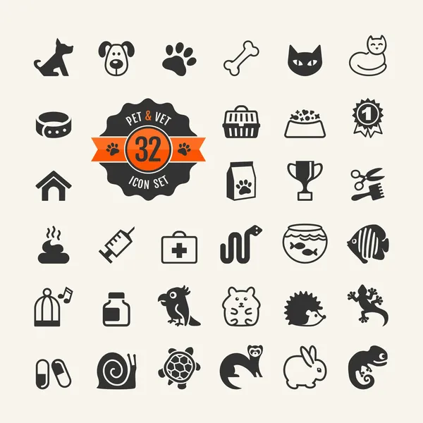 Conjunto de iconos web - mascotas, veterinario, tienda de mascotas, tipos de mascotas — Vector de stock