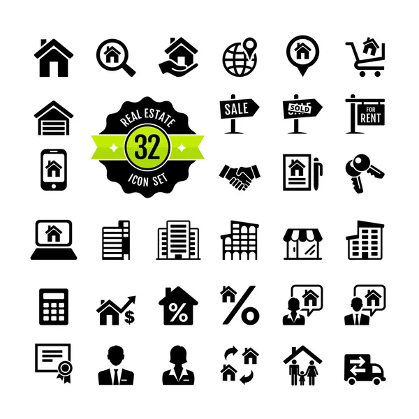 Establecer 32 iconos web. Inmobiliaria, inmobiliaria, inmobiliaria — Vector de stock