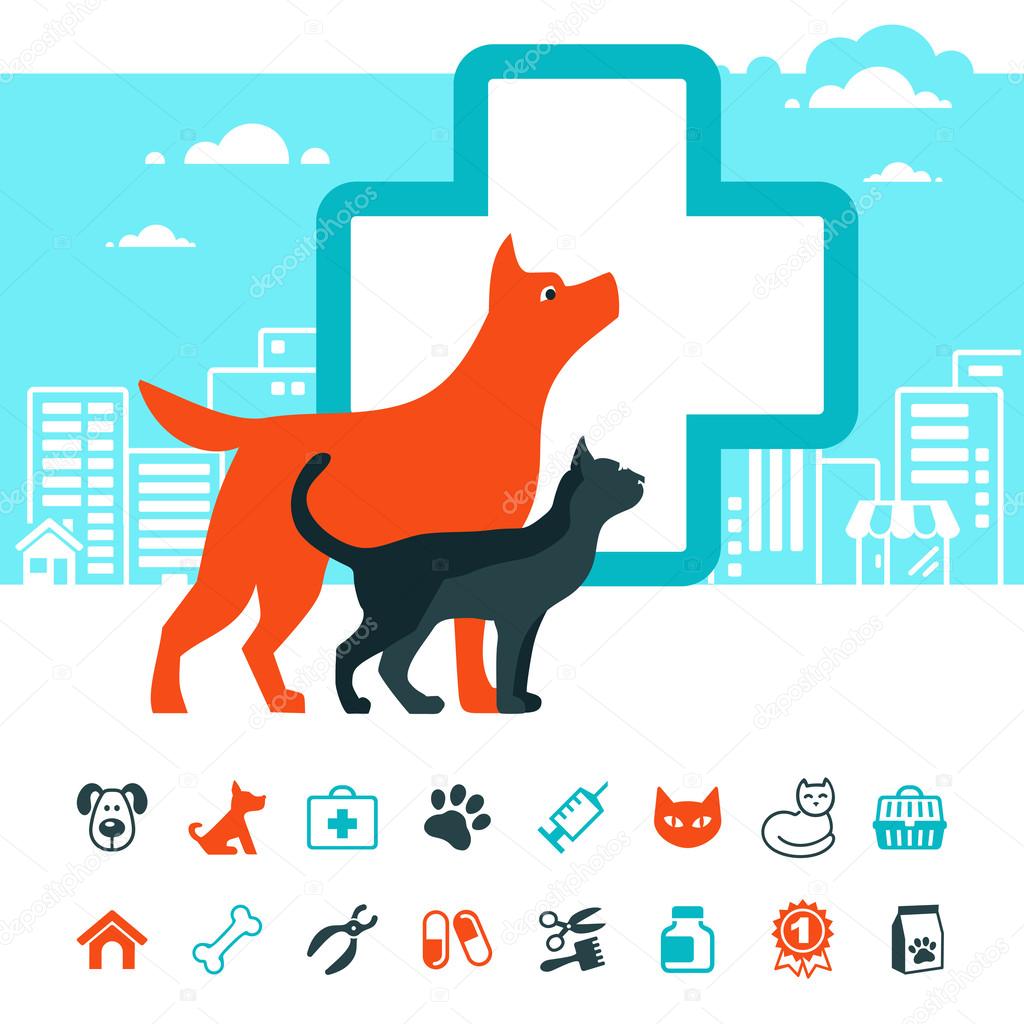 Vector veterinary emblem and pets icon set