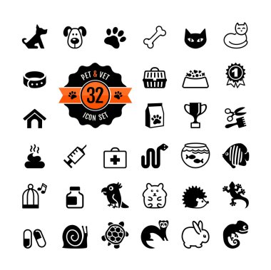 Web Icon set - pet, pet shop, veteriner evcil hayvan türleri