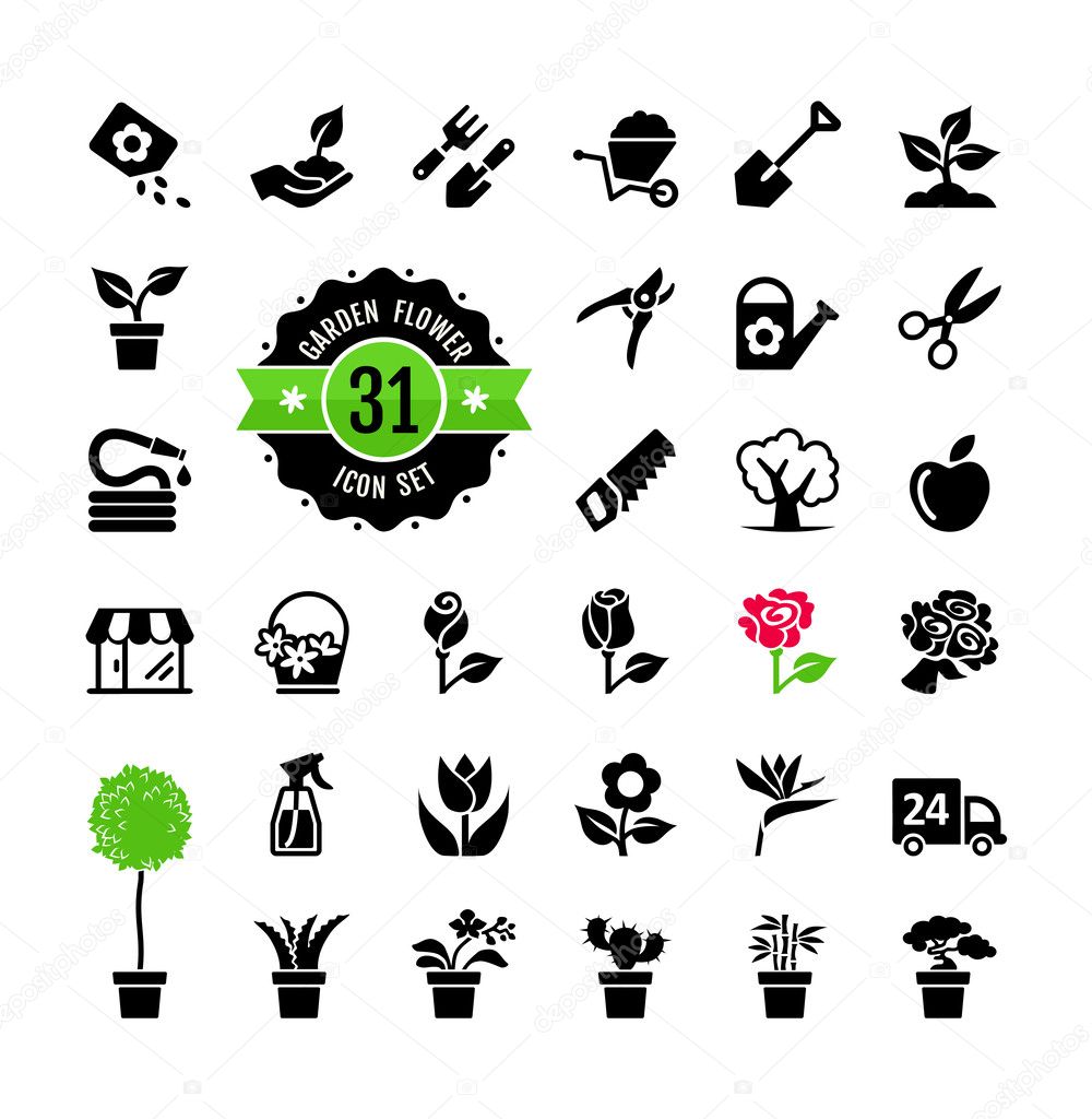 Flower and Gardening Tools Icons set