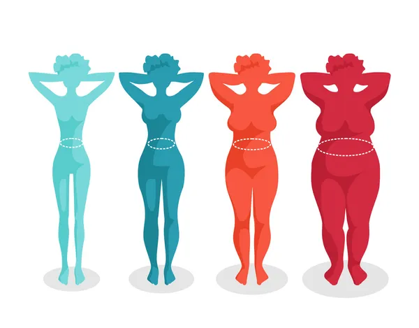 Fast-food and body. Women with different body mass — Stock Vector