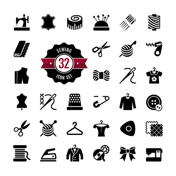 Набор векторного швейного оборудования и иконок для рукоделия