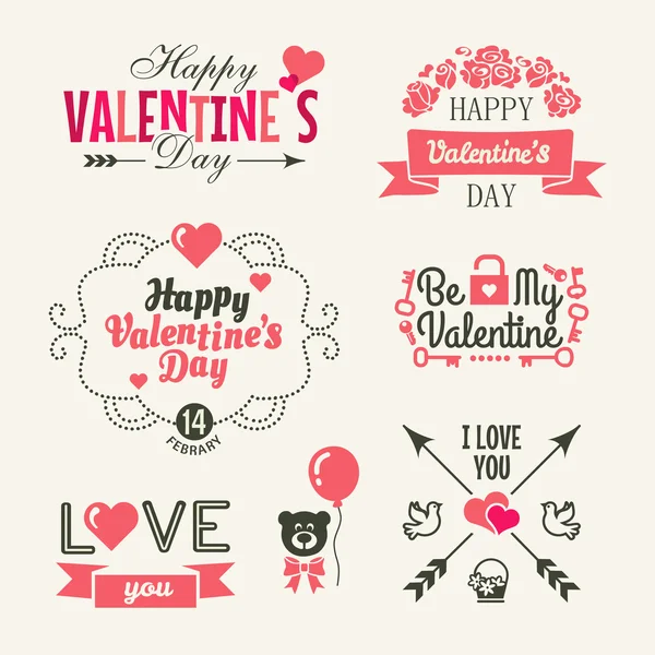 Valentinstag. Satz von Typografie-Elementen mit Herzen. — Stockvektor