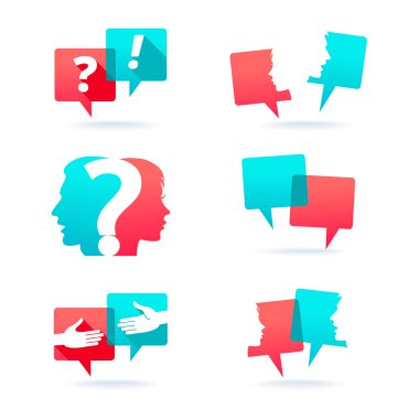 Set of speech bubbles with people face and question mark clipart