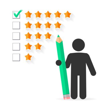 onay işareti ile beş yıldızlı rating üzerinde yeşil kalem