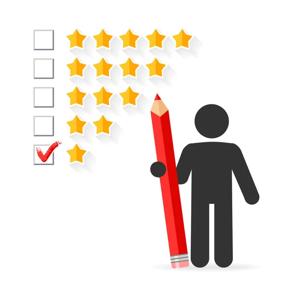 Marque com lápis vermelho na classificação de cinco estrelas — Vetor de Stock