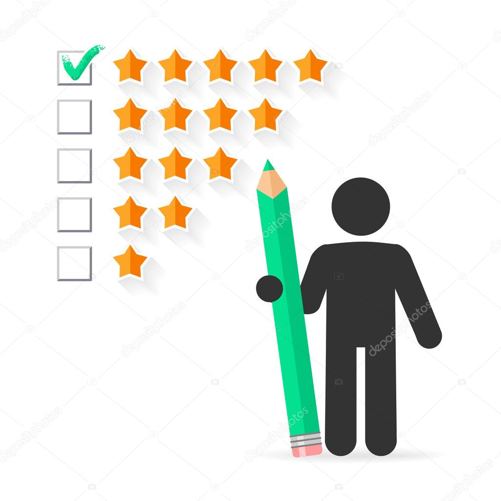 Check mark with green pencil on five star rating