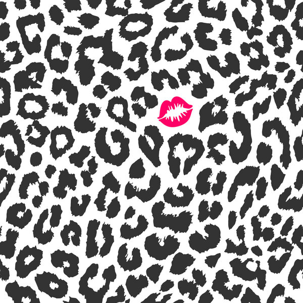 Seamless vector pattern. Leopard texture with kiss print
