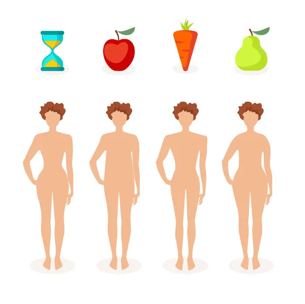 Las formas del cuerpo femenino - cuatro tipos — Vector de stock