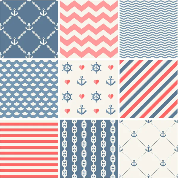 Navy vector seamless patterns collection — Stock Vector