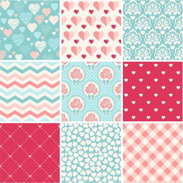 Seamless patterns set - Romance, love and wedding theme Royalty Free Stock Vectors