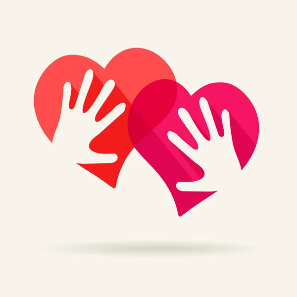 Twee harten en twee handen - symbool van de liefde — Stockvector