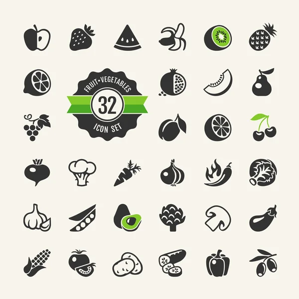 Groenten en fruit vector icon set voor websites — Stockvector