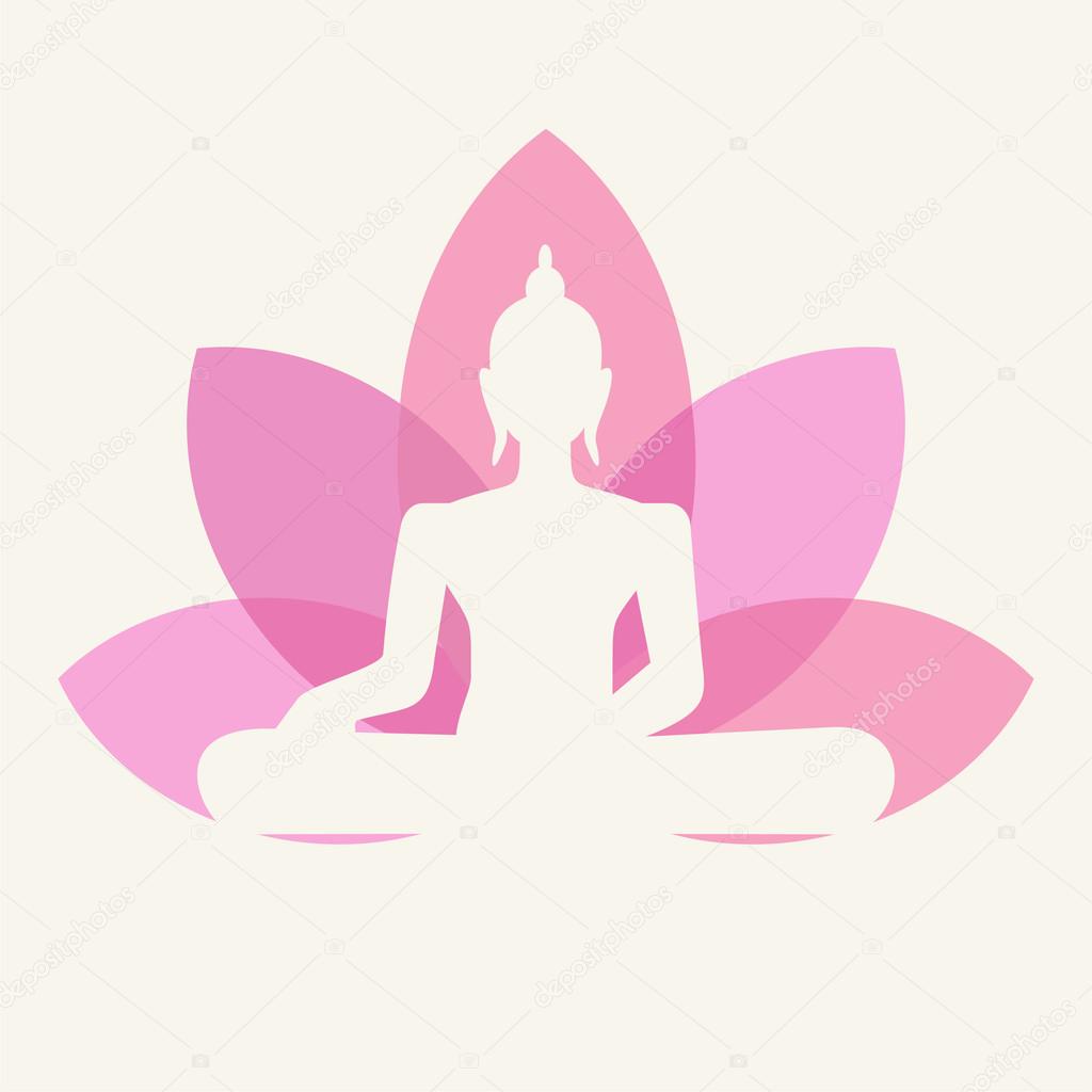 Silhouette of Buddha sitting on a lotus flower background