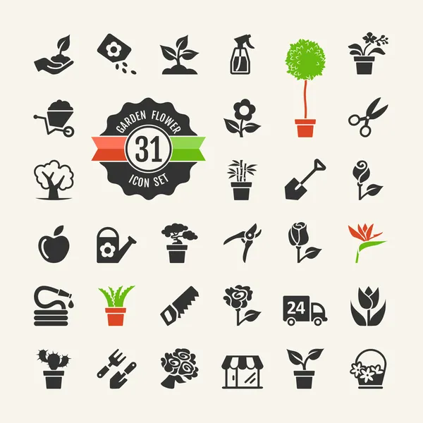 Flower and Gardening Tools Icons set — Stock Vector