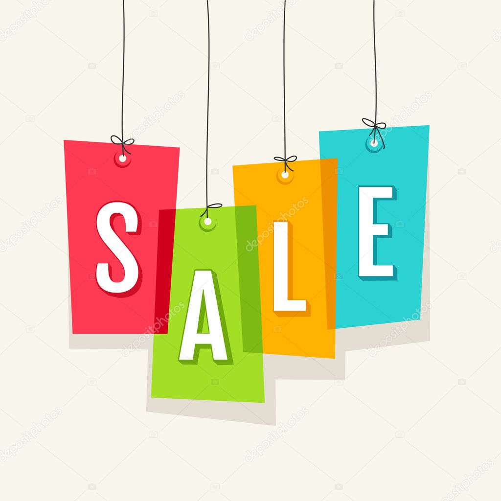 Sale tag on colored hanging labels