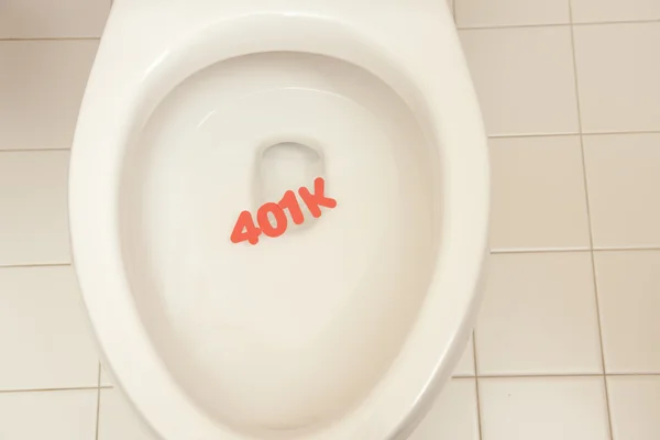 Bathroom toilet with the inscription 401K — Stock Photo, Image