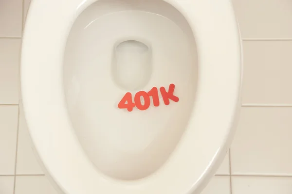 Bathroom toilet with the inscription 401K — Stock Photo, Image