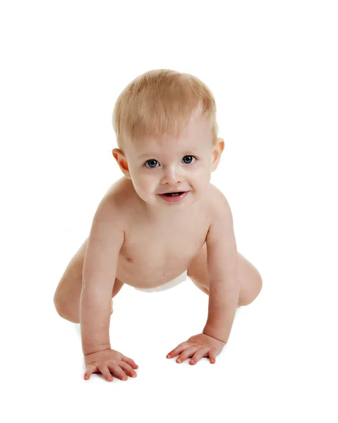 Happy caucasian baby boy in diaper — Stock Photo, Image