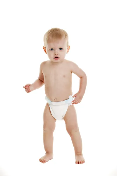 Happy toddler boy wearing a diaper — Stock Photo, Image